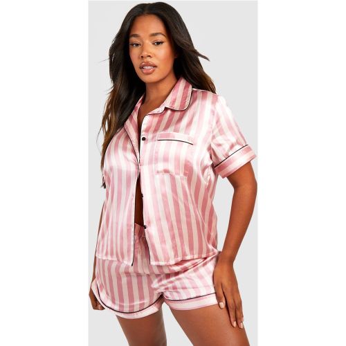 Grande Taille - Ensemble De Pyjama À Rayures Avec Short - 52 - boohoo - Modalova