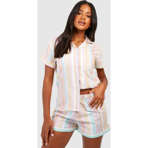 Pyjama Rayé En Coton Avec Chemise Et Short - 42 - boohoo - Modalova