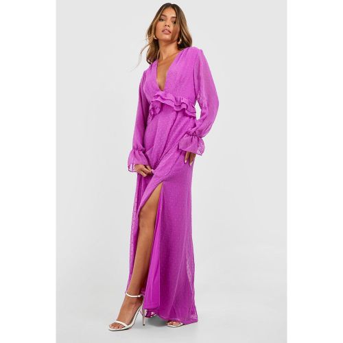Robe Longue Décolletée En Plumetis À Volants - 46 - boohoo - Modalova