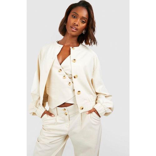 Bomber Ample Boutonné - Blanc Écru - 36, Blanc Écru - boohoo - Modalova