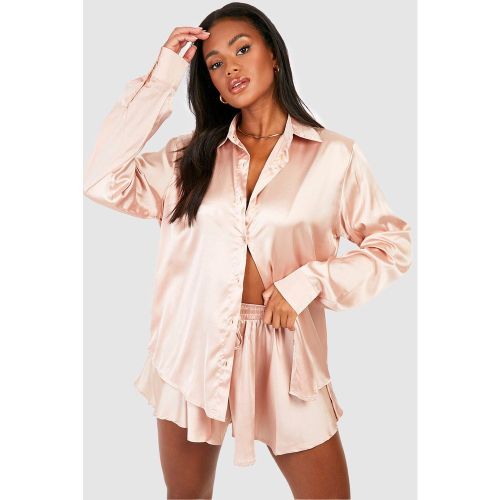 Ensemble Satiné Avec Chemise Et Short Flare - 34 - boohoo - Modalova