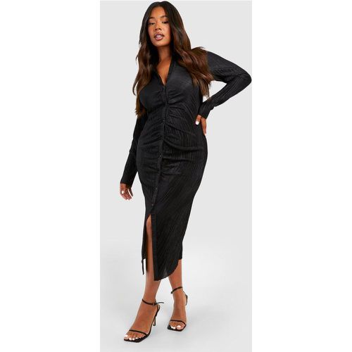 Grande Taille - Robe Chemise Mi-Longue Froncée Plissée - 46 - boohoo - Modalova