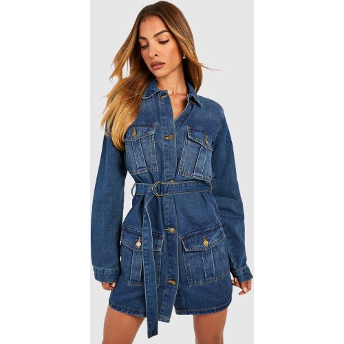 Robe Chemise Utilitaire En Jean À Ceinture - 36 - boohoo - Modalova