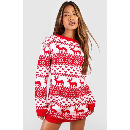 Robe Pull De Noël À Motif Jacquard Cœurs Et Rennes - S - boohoo - Modalova