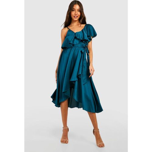 Robe Portefeuille Satinée À Volants - 40 - boohoo - Modalova
