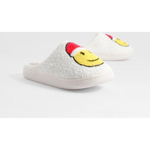 Pantoufles En Polaire À Imprimé Père Noël - L - boohoo - Modalova