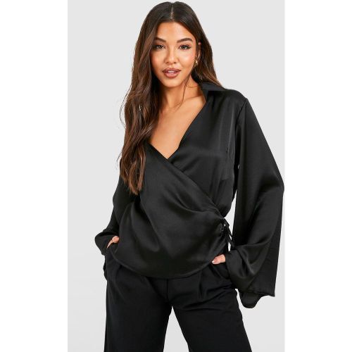 Blouse Cache-Cœur Satinée À Manches Évasées - 40 - boohoo - Modalova