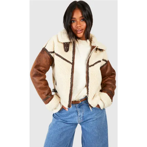 Veste Aviateur À Empiècement En Synthétique - S - boohoo - Modalova