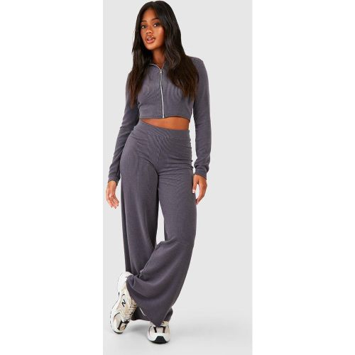 Ensemble Côtelé Avec Top Zippé Et Pantalon Large - 34 - boohoo - Modalova