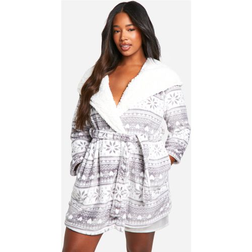 Grande Taille - Robe De Chambre En Polaire Jacquard - 46 - boohoo - Modalova