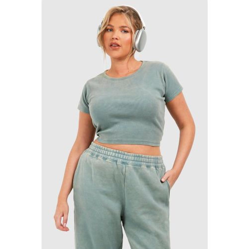 Grande Taille - T-Shirt Côtelé Délavé - 44 - boohoo - Modalova