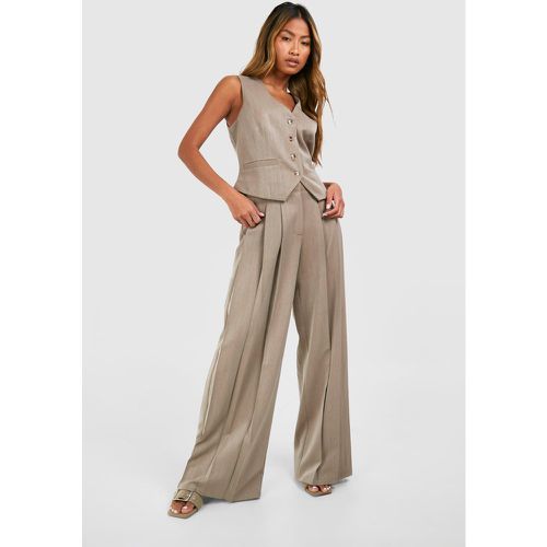 Pantalon Large Effet Lin À Détails Pincés - 40 - boohoo - Modalova