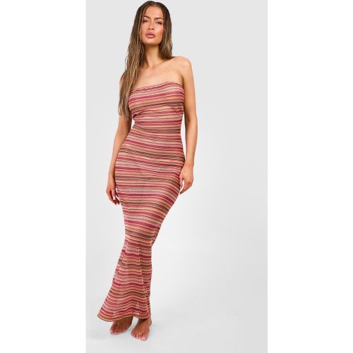 Robe Longue De Plage Rayée En Crochet - L - boohoo - Modalova