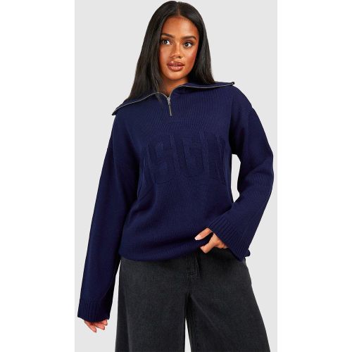 Pull Oversize À Col Zippé Et Slogan - S - boohoo - Modalova
