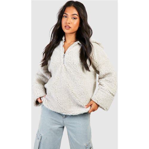 Petite" - Sweat À Capuche En Polaire À Col Zippé - L - boohoo - Modalova