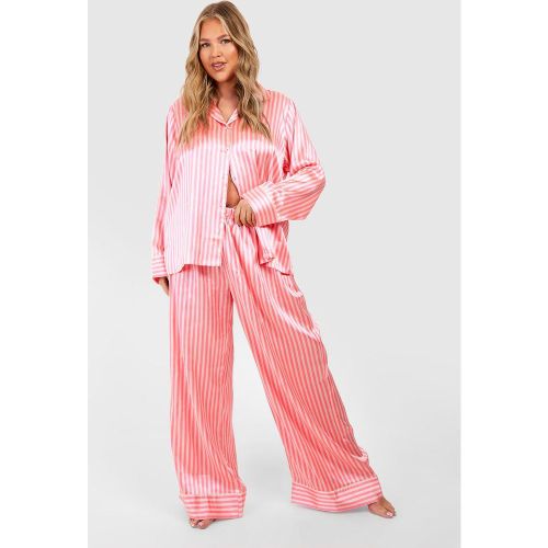 Grande Taille - Ensemble De Pyjama Satiné À Rayures - 48 - boohoo - Modalova