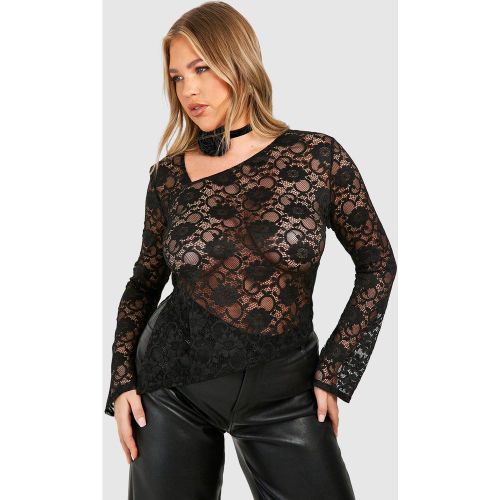 Grande Taille - Top Asymétrique En Dentelle À Manches Longues - 44 - boohoo - Modalova