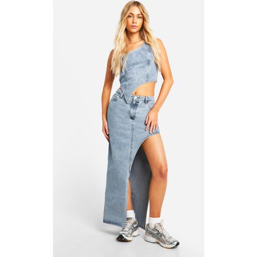 Jupe Longue Asymétrique Fendue En Jean - 34 - boohoo - Modalova