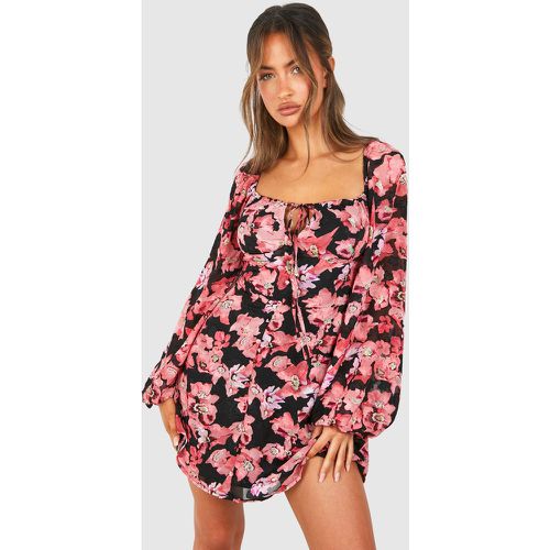 Robe Courte Fleurie À Manches Bouffantes - 40 - boohoo - Modalova