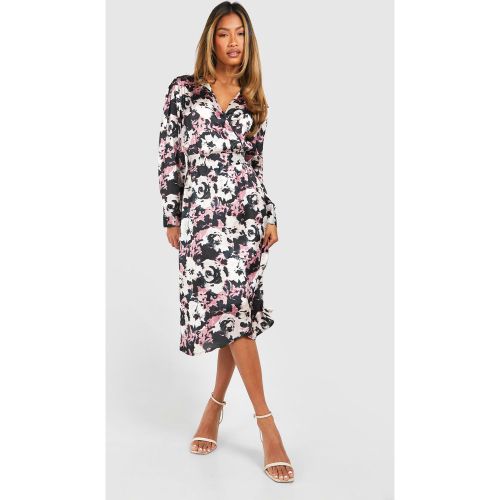 Robe Portefeuille Satinée Fleurie - 36 - boohoo - Modalova