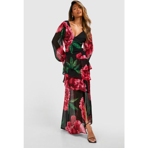 Robe Longue Fleurie À Volants - 40 - boohoo - Modalova