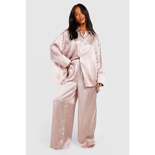 Petite" - Ensemble De Pyjama Satiné À Rayures - 36 - boohoo - Modalova