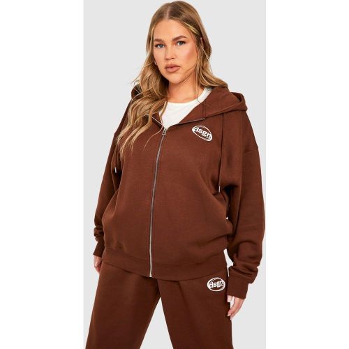 Grande Taille - Sweat À Capuche Oversize Zippé À Imprimé Dsgn - 44 - boohoo - Modalova