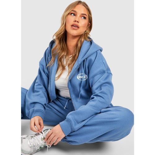 Grande Taille - Sweat À Capuche Oversize Zippé À Imprimé Dsgn - 44 - boohoo - Modalova