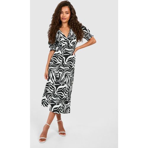 Robe Mi-Longue Froncée À Imprimé Zèbre - 40 - boohoo - Modalova