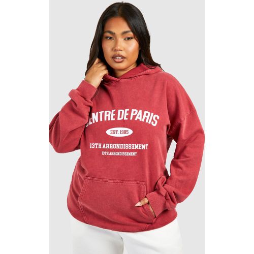 Grande Taille - Sweat À Capuche Oversize Délavé À Slogan Paris - 44 - boohoo - Modalova