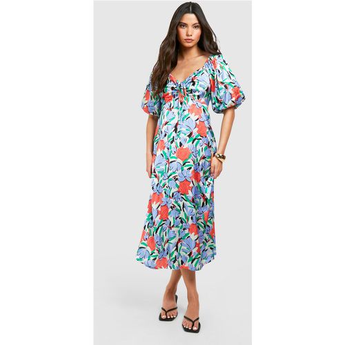 Robe Mi-Longue Fleurie À Manches Bouffantes - 36 - boohoo - Modalova