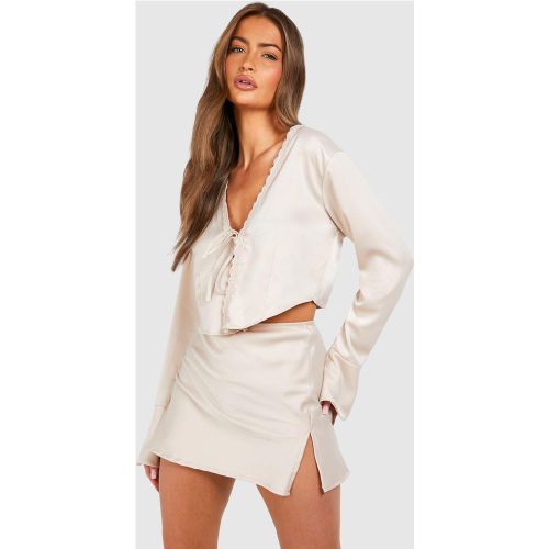 Blouse Nouée À Détails En Dentelle - 34 - boohoo - Modalova