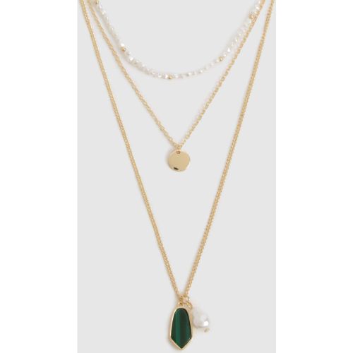 Collier À Chaînes Multiples Et Pendentif En Pierre Fantaisie - Vert Émeraude - One Size, Vert Émeraude - boohoo - Modalova