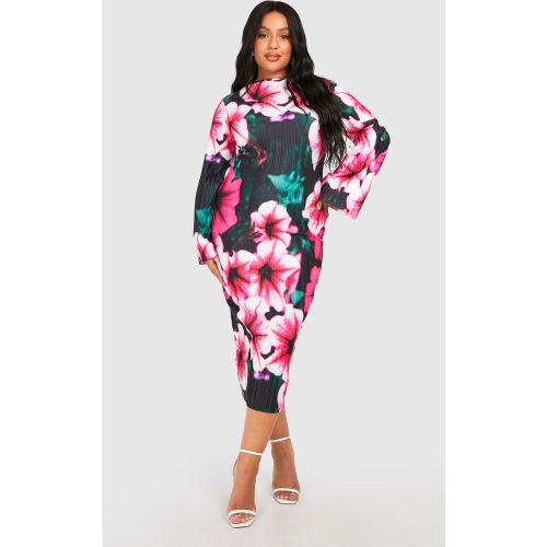 Grande Taille - Robe Mi-Longue Plissée Fleurie À Manches Évasées - 44 - boohoo - Modalova
