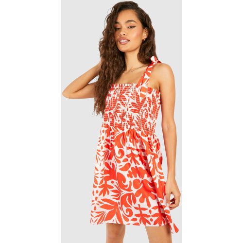 Robe Courte Froncée À Imprimé - 36 - boohoo - Modalova