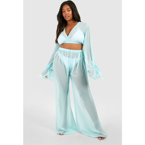 Grande Taille - Ensemble Avec Crop Top Noué Et Pantalon De Plage - 46 - boohoo - Modalova