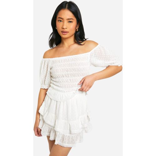 Petite" - Mini-Jupe Plumetis À Volants - 34 - boohoo - Modalova