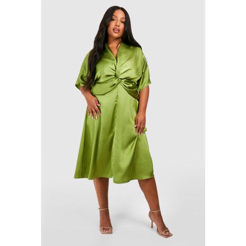 Grande Taille - Robe Mi-Longue Satinée À Manches Courtes - 50 - boohoo - Modalova