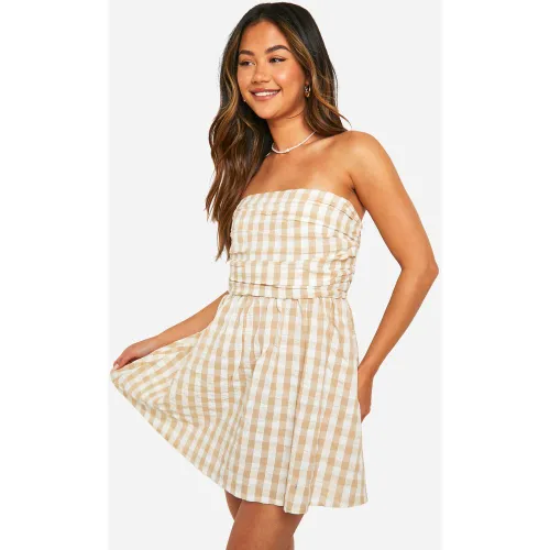 Robe Bustier Froncée À Imprimé Vichy - 36 - boohoo - Modalova