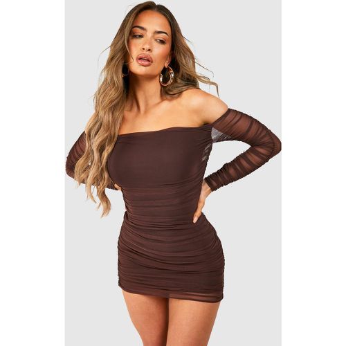 Robe Courte Froncée En Mesh À Col Bateau - 40 - boohoo - Modalova