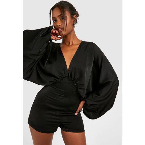 Combishort Satiné À Manches Longues - 36 - boohoo - Modalova