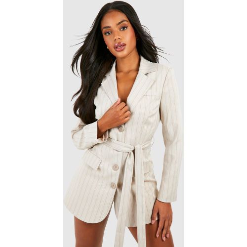 Combishort De Tailleur À Ceinture Et Rayures Fines - 36 - boohoo - Modalova