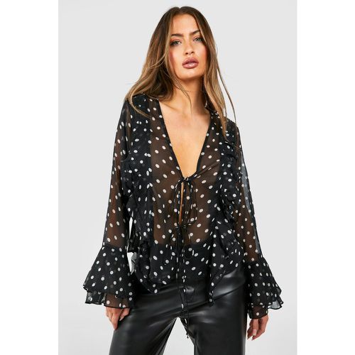 Chemise À Pois Et Volants - 38 - boohoo - Modalova