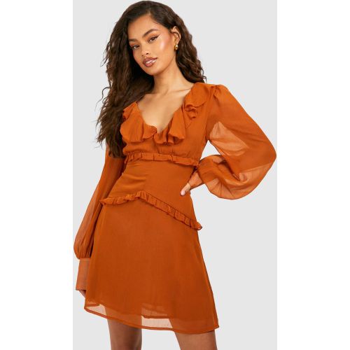 Robe Patineuse À Volants En Mousseline De Soie - 36 - boohoo - Modalova