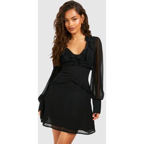 Robe Patineuse À Volants En Mousseline De Soie - 36 - boohoo - Modalova