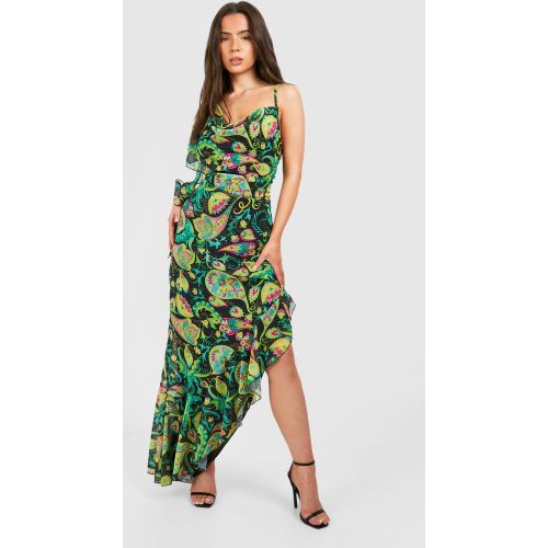 Petite" - Robe Mi-Longue Asymétrique À Volants Et Motif Cachemire - 36 - boohoo - Modalova