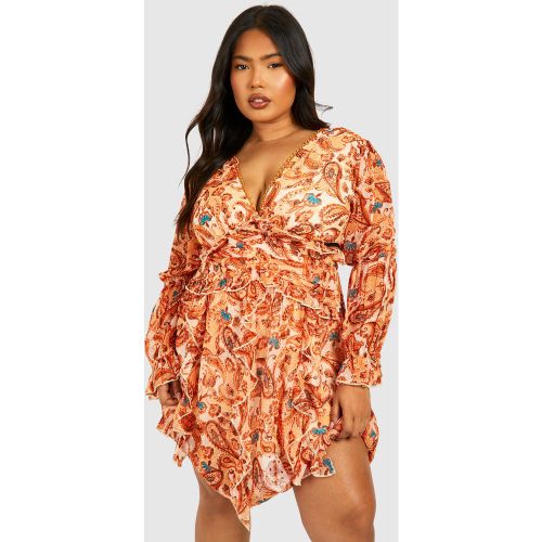 Grande Taille - Robe Courte À Manches Longues Et Imprimé Cachemire - 56 - boohoo - Modalova