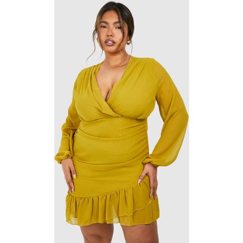 Grande Taille - Robe Portefeuille À Volants - 44 - boohoo - Modalova