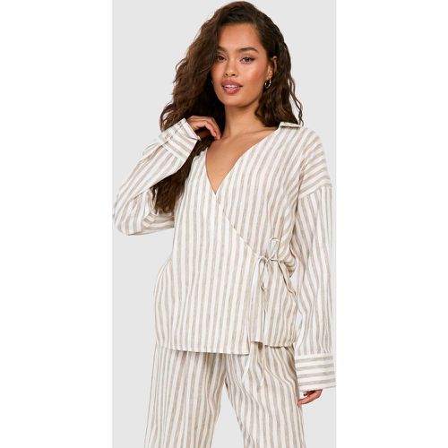 Chemise Rayée En Lin - Blanc Écru - 38, Blanc Écru - boohoo - Modalova