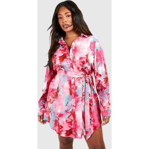 Grande Taille - Robe Chemise À Ceinture Et Imprimé Marbre - 46 - boohoo - Modalova